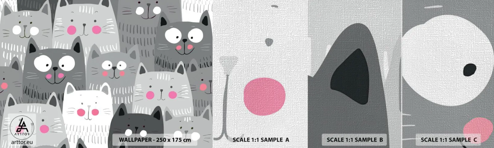 Fotobehang Monster Premium Canvas - De wereld van de kat - Voor kinderen, Kat, Dieren - 100x30 cm