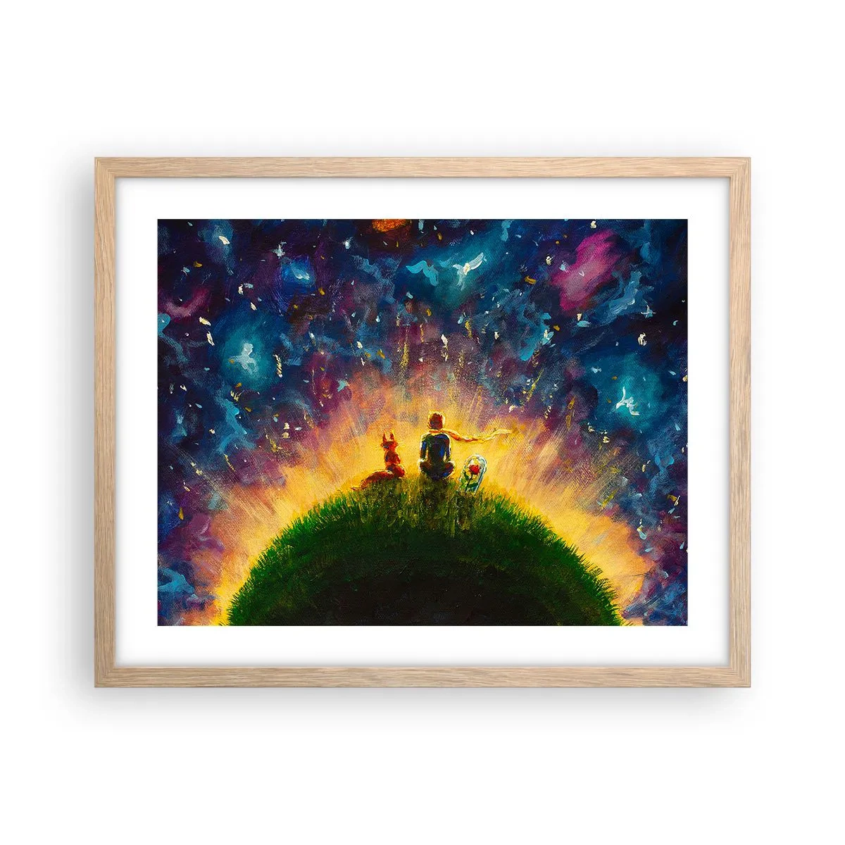 Een poster in een licht eiken lijst - Liefde en vriendschap - de hele wereld - 50x40 cm