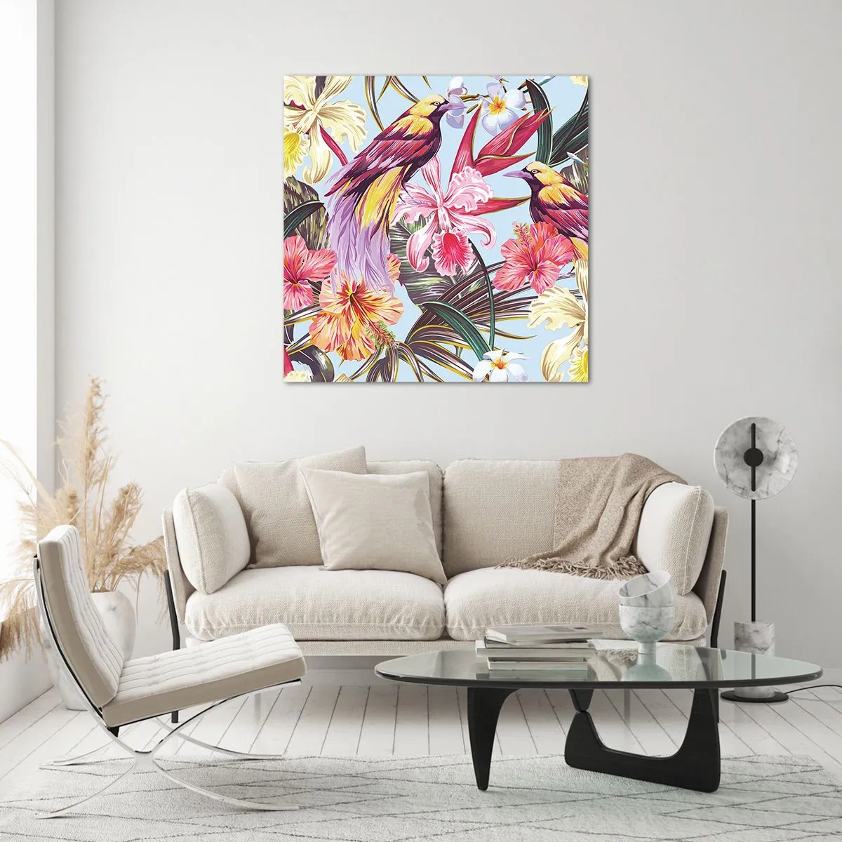 Schilderen op glas - Bloemblaadjes en veren - 60x60 cm