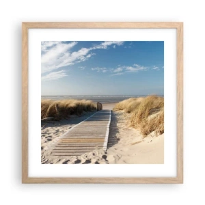 Een poster in een licht eiken lijst - Achter het duin, in het ruisen van gras - 40x40 cm