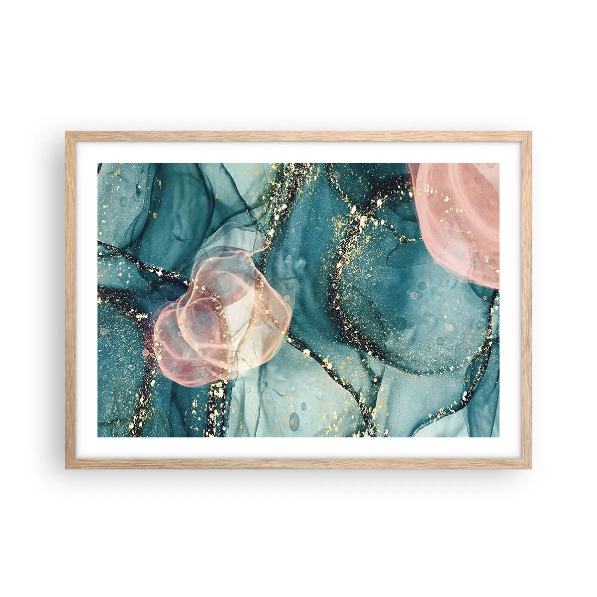 Een poster in een licht eiken lijst - Zijdeblauw, tule roze - 70x50 cm