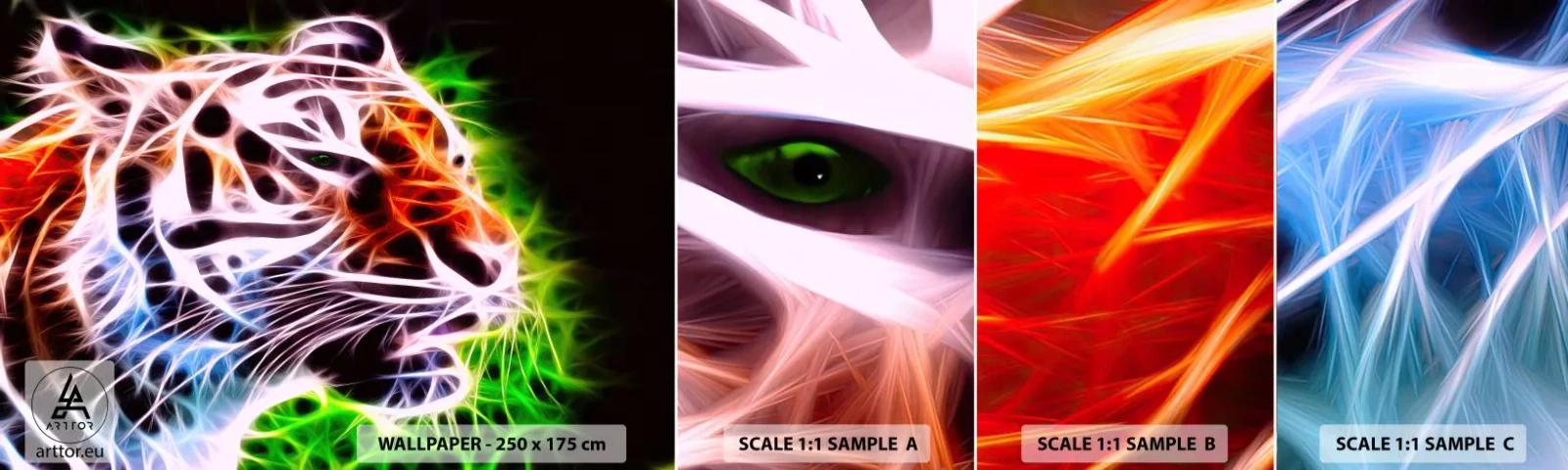 Fotobehang Staaltje Standard Eco - Vreselijke uitstraling - Abstractie, Dieren, Roofdier - 100x30 cm