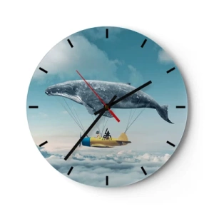 Wandklok - Klok - Een vliegende walvis tilt een vliegtuig boven de wolken - 30x30cm - Waarom niet? - Moderne wanddecoratie voor woonkamer, keuken en slaapkamer ARTTOR