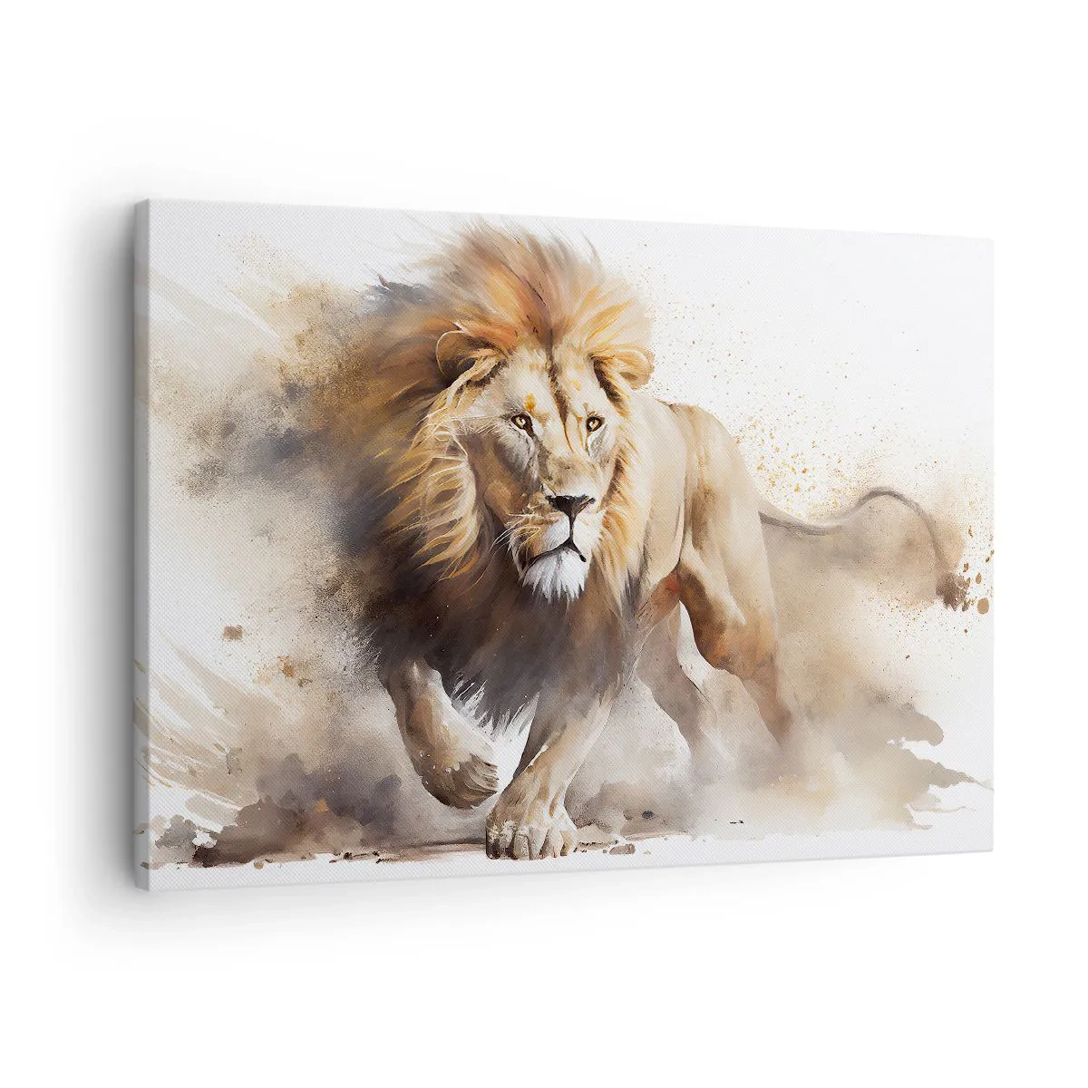 Schilderen op canvas - Een dynamisch portret van een leeuw in natuurlijke kleuren. - 70x50cm - De koning vertrekt - Moderne wanddecoratie voor woonkamer en slaapkamer ARTTOR