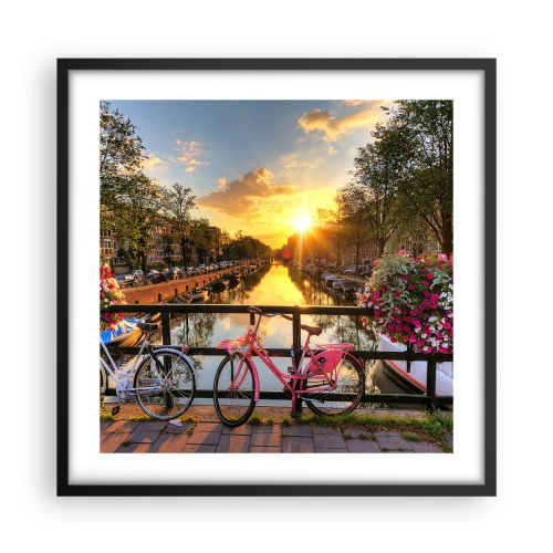 Poster in een zwarte lijst - Lenteochtend in Amsterdam - 50x50 cm