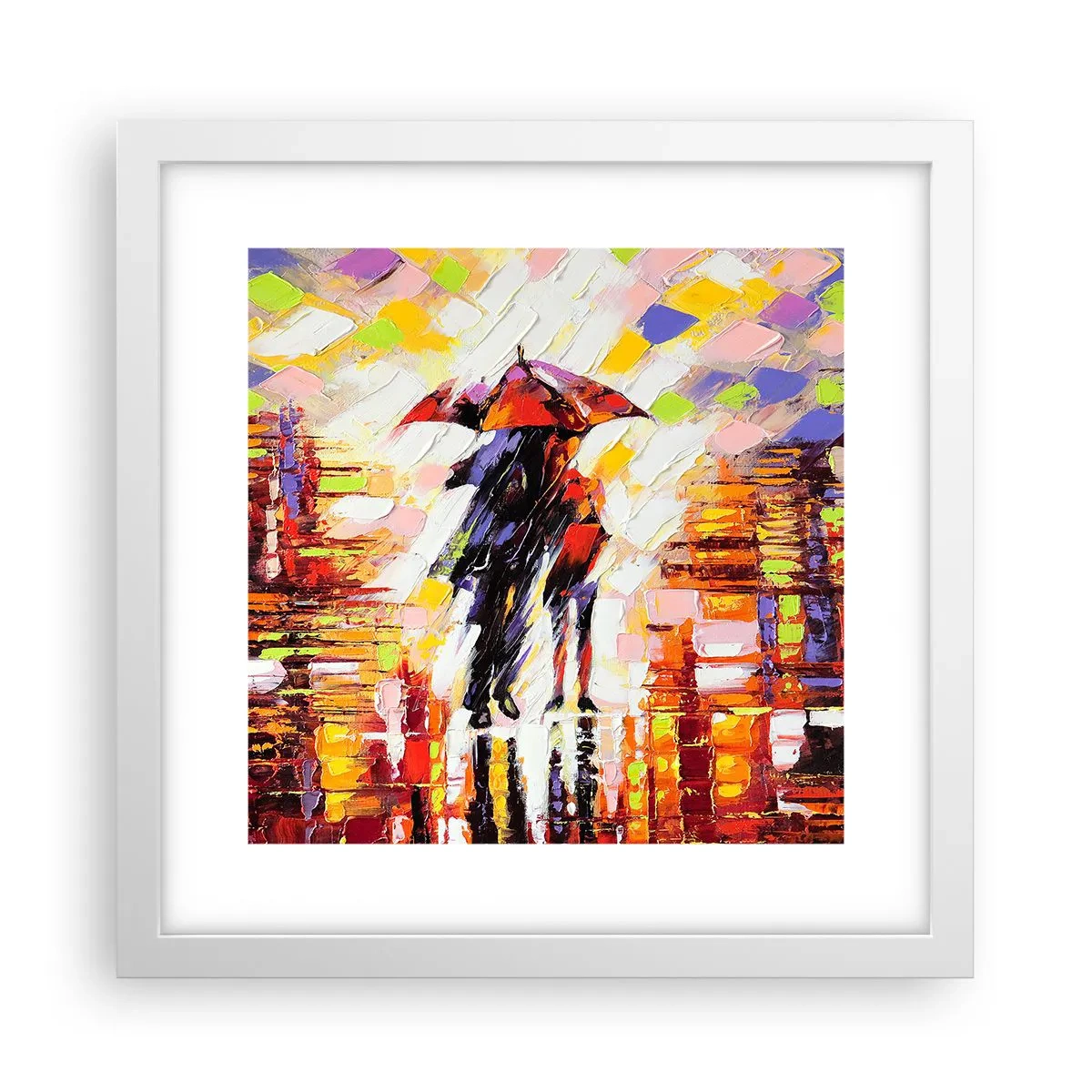 Poster in een witte lijst - Samen door de nacht en regen - 30x30 cm