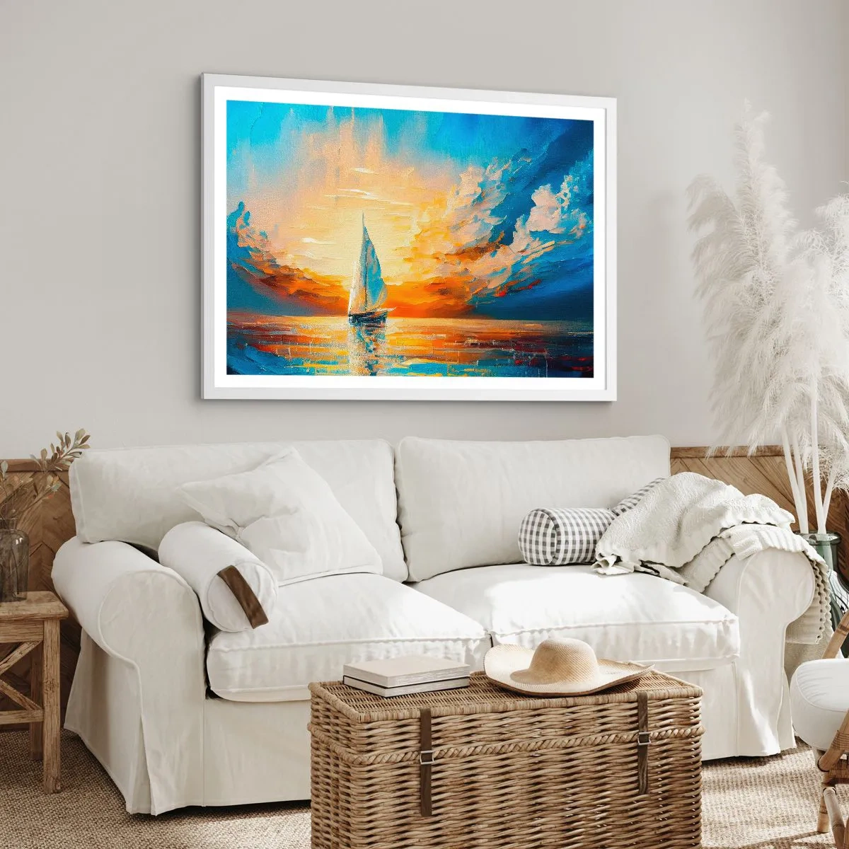 Poster in een witte lijst - Zeilen in goud - 50x40 cm
