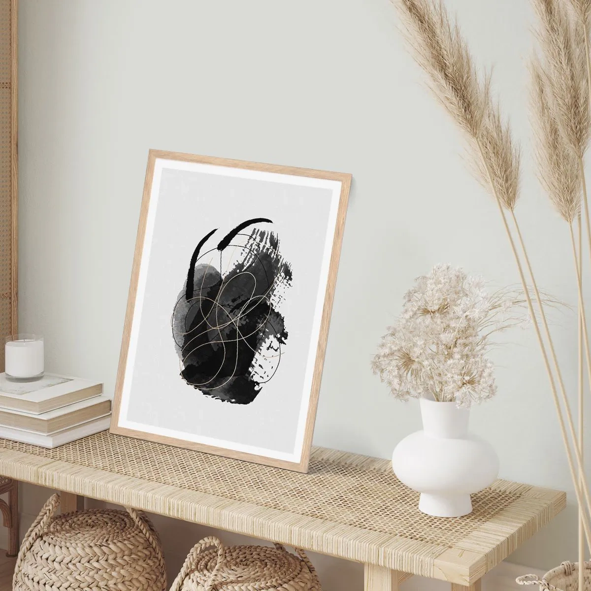 Een poster in een licht eiken lijst - Gemaakt uit zwart - 50x70 cm