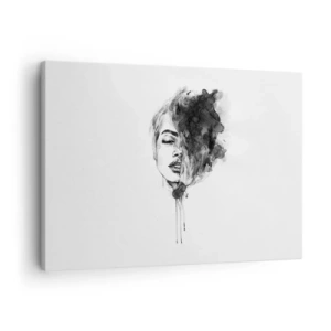 Schilderen op canvas - Artistiek portret van een vrouw in aquareltechniek met abstracte details - 70x50cm - Waar droomt het meisje over? - Moderne wanddecoratie voor woonkamer en slaapkamer ARTTOR