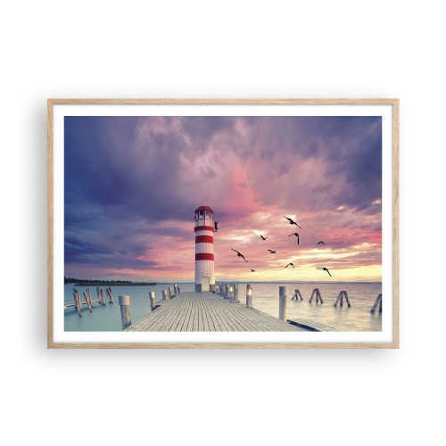 Een poster in een licht eiken lijst - Het is tijd naar de haven te gaan - 100x70 cm