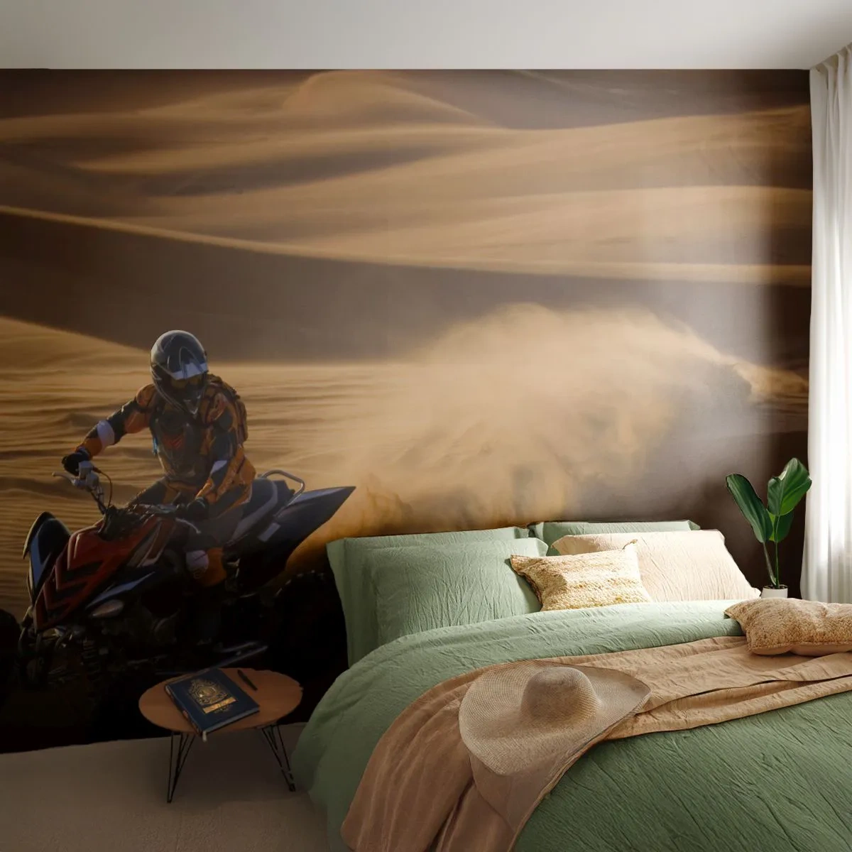 Fotobehang Standard Eco - Op de golven van zand - Viervoudig, Automobiel, Woestijn - 150x105 cm