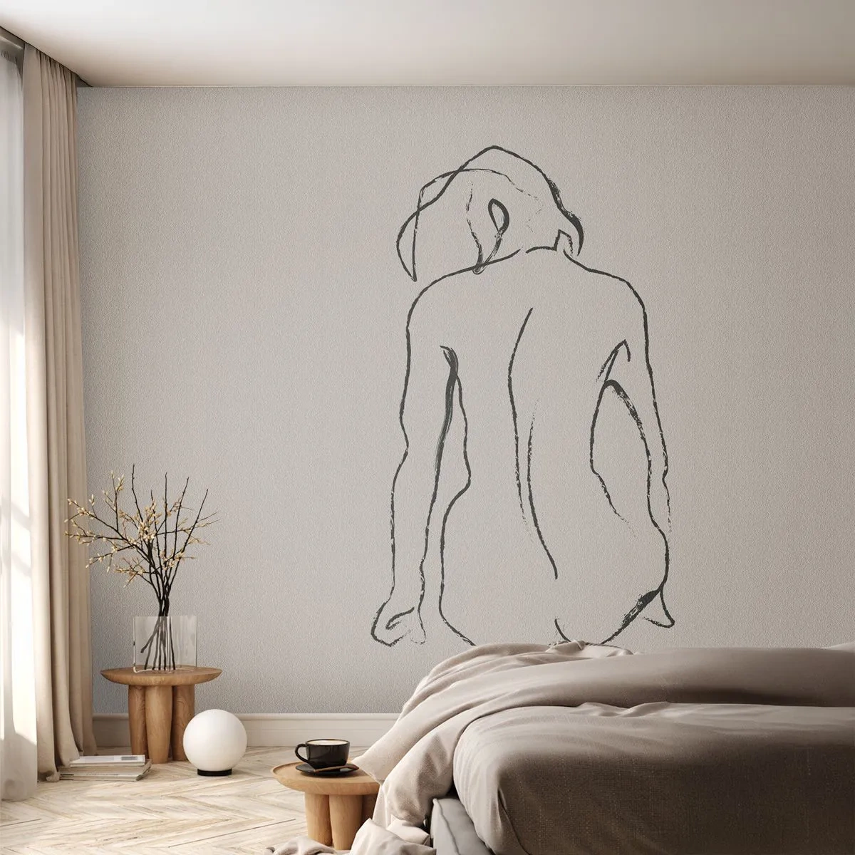 Fotobehang Standard Eco - Naakt meisje - Handeling, Lijn, Tekening - 150x105 cm
