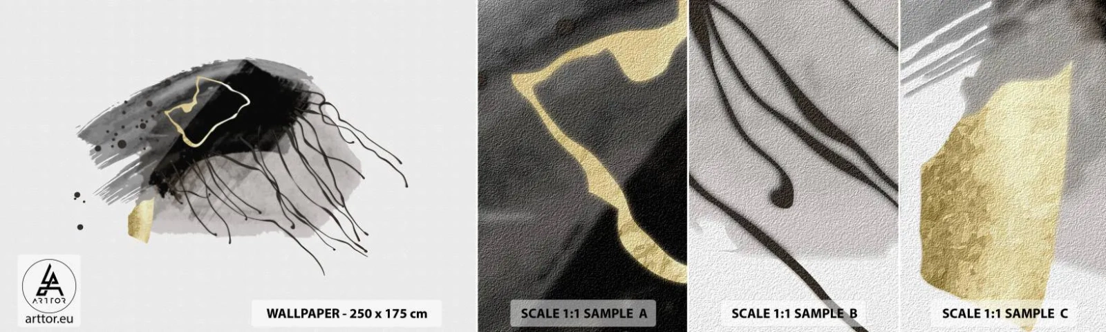 Fotobehang Monster Zelfklevend Deluxe Sticker - In zwart en goud - Abstractie, Deel, Grafisch - 100x30 cm