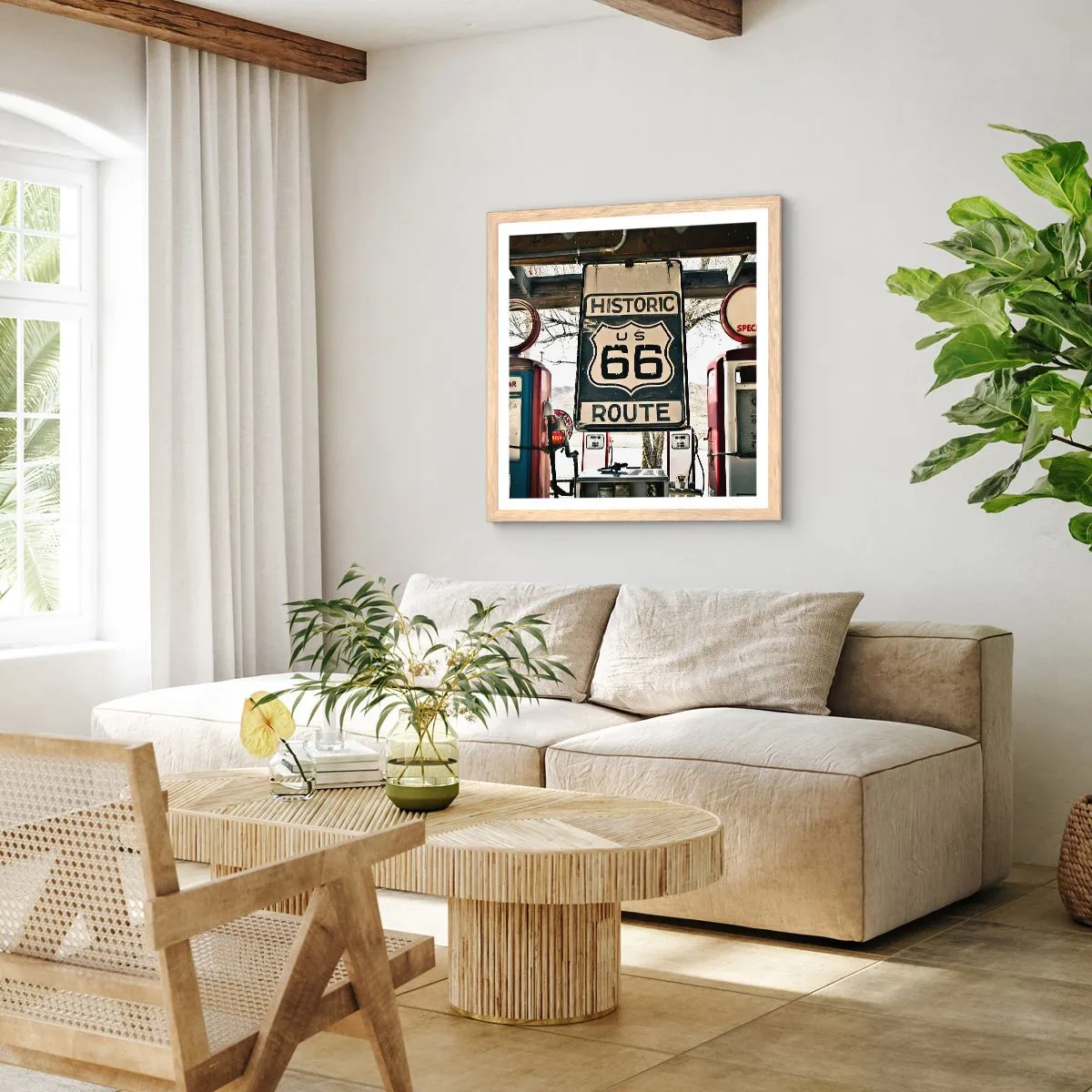 Een poster in een licht eiken lijst - Amerikaanse retro reis - 50x50 cm