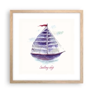Een poster in een licht eiken lijst - Volle zeilen en rustig water - 40x40 cm