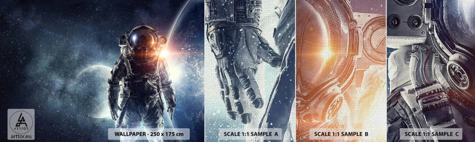 Fotobehang Monster Premium Canvas - Ruimte avontuur - Kosmos, Astronaut, Sterren - 100x30 cm