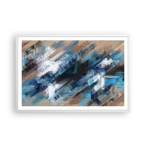 Poster in een witte lijst - Op een blauwe diagonaal - 91x61 cm