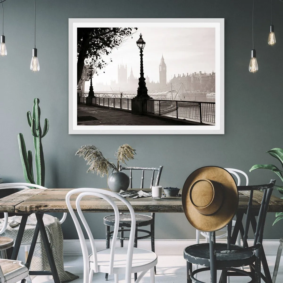 Poster in een witte lijst - Ochtend in Londen - 50x40 cm