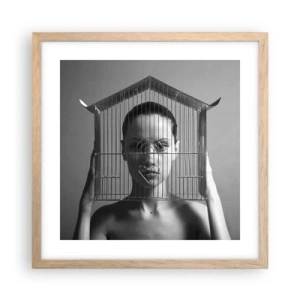 Een poster in een licht eiken lijst - Een ietwat surrealistisch portret - 40x40 cm