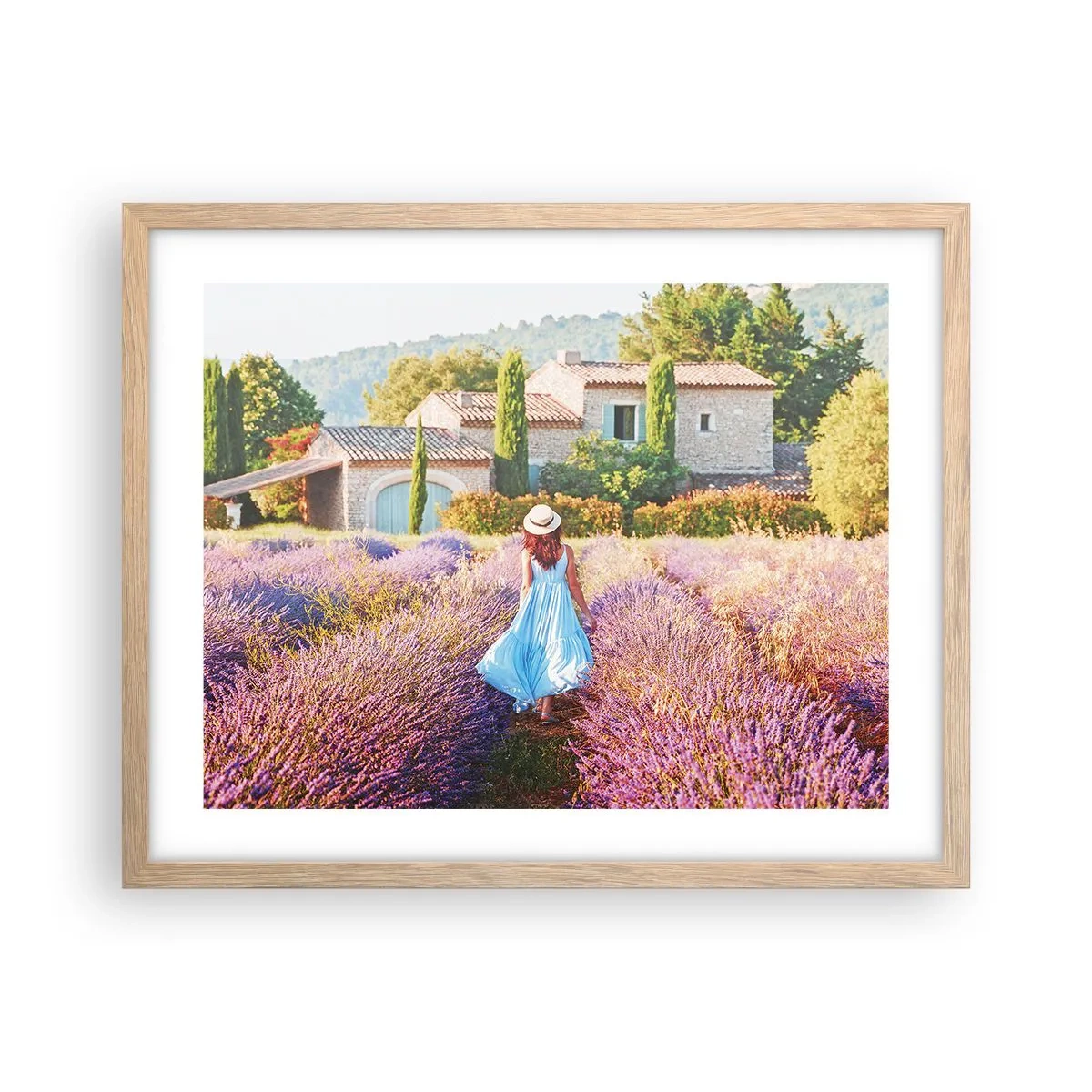 Een poster in een licht eiken lijst - Lavendel meisje - 50x40 cm