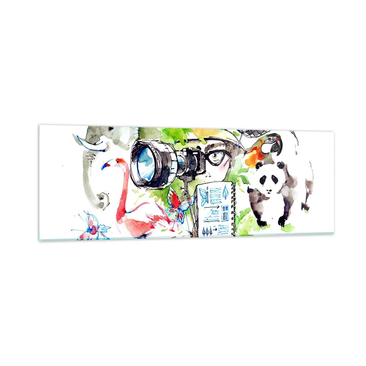 Schilderen op glas - In de lens van een reiziger - 90x30 cm