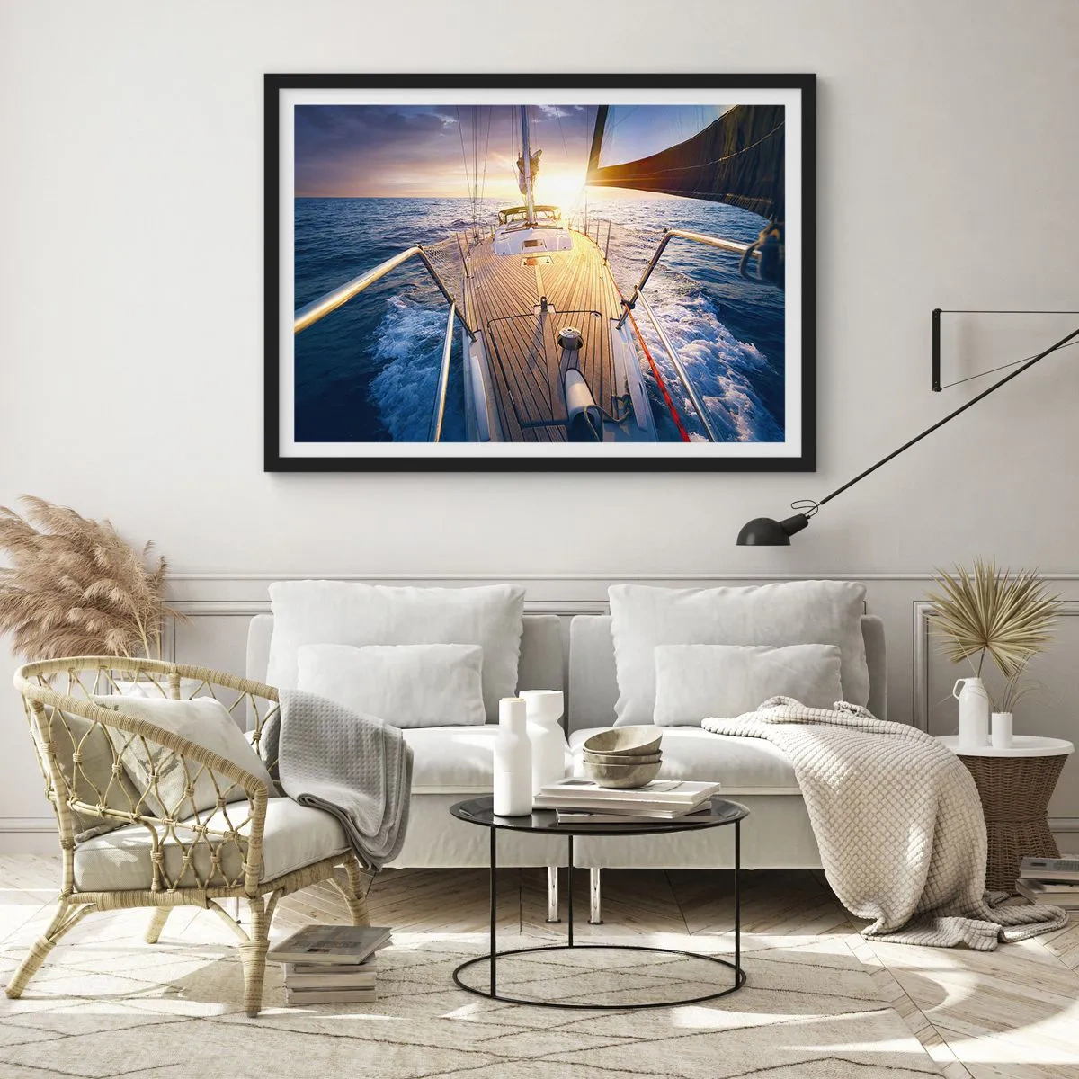 Poster in een zwarte lijst - Lopend op de golven - 70x50 cm