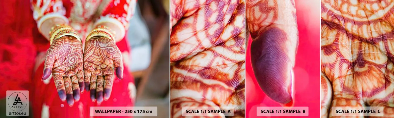 Fotobehang Monster Zelfklevend Deluxe Sticker - Klaar om je geluk te vangen? - Dameshanden, Oosterse ontwerpen, Indië - 100x30 cm