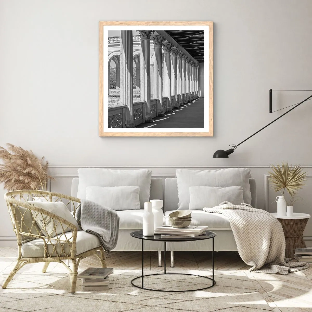 Een poster in een licht eiken lijst - Zonnige arcade - 40x40 cm