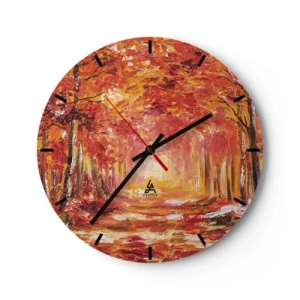 Wandklok - Klok - Herfstbos in warme tinten rood en oranje - 30x30cm - Koperen bos - Moderne wanddecoratie voor woonkamer, keuken en slaapkamer ARTTOR