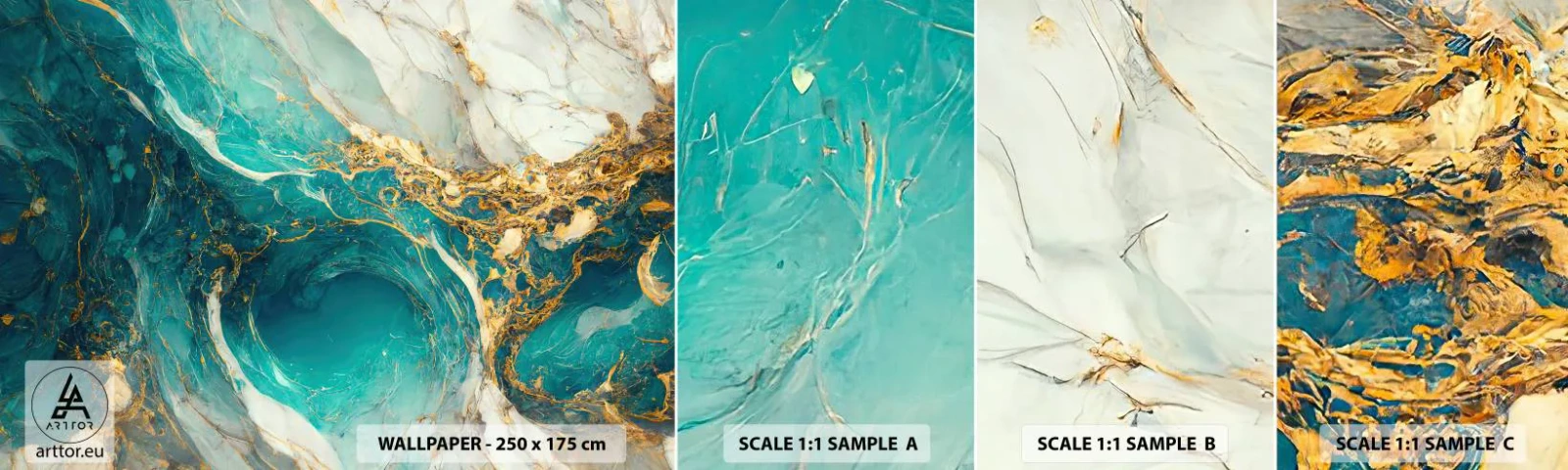 Fotobehang Monster Zelfklevend Deluxe Sticker - Compositie met goudaders - Abstractie, Marmer, Steen - 100x30 cm