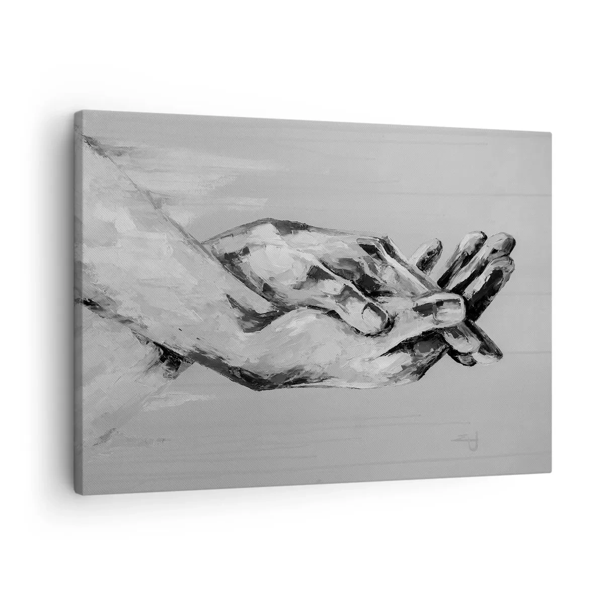 Schilderen op canvas - Een zwart-witcompositie van twee gevouwen handen op een lichte achtergrond. - 70x50cm - Begin… - Moderne wanddecoratie voor woonkamer en slaapkamer ARTTOR