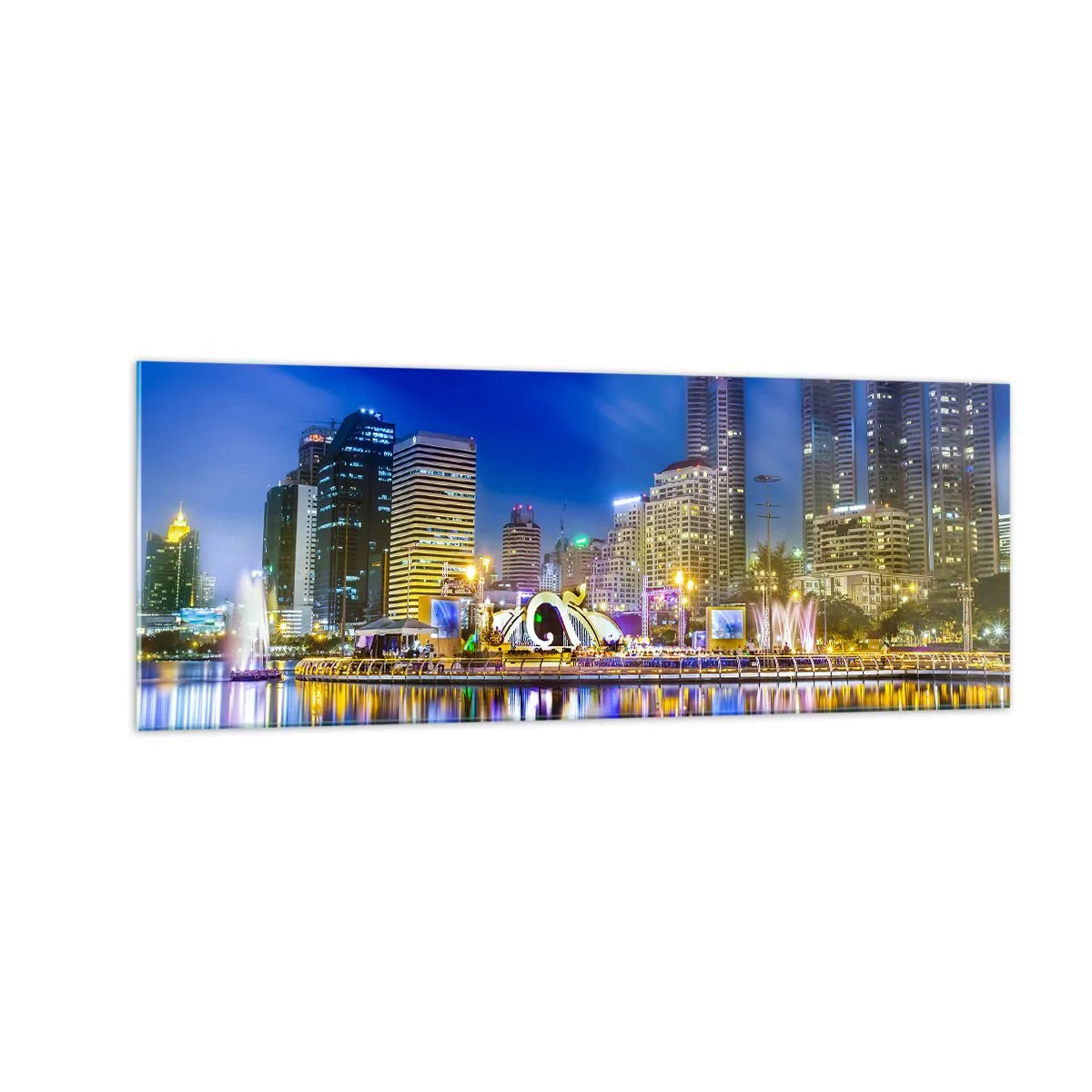 Schilderen op glas - Regenboognacht in de metropool - 140x50 cm