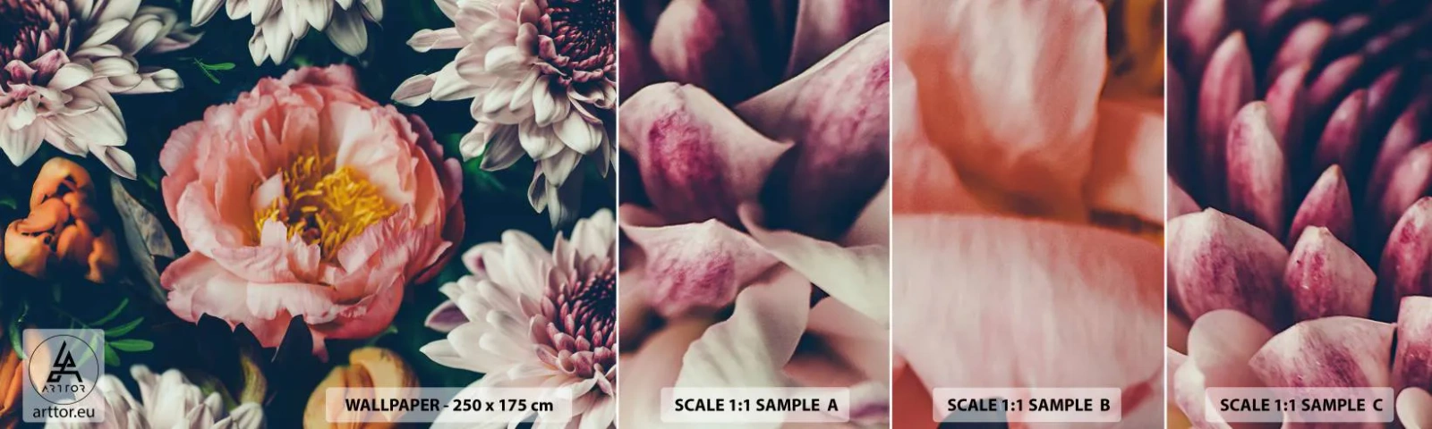 Fotobehang Staaltje Standard Eco - Met barokke pracht - Bloemen, Pioen, Boeket bloemen - 100x30 cm