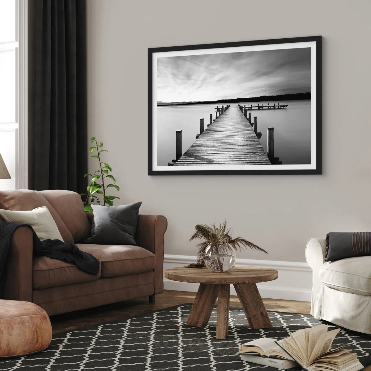 Poster in een zwarte lijst - Bij de waterput - vrede - 100x70 cm