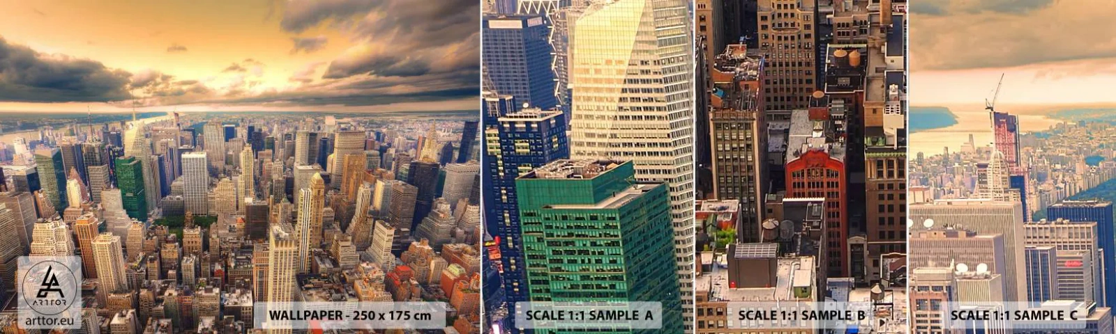 Fotobehang Monster Zelfklevend Deluxe Sticker - Vergulde metropool - Stad, New York, Architectuur - 100x30 cm