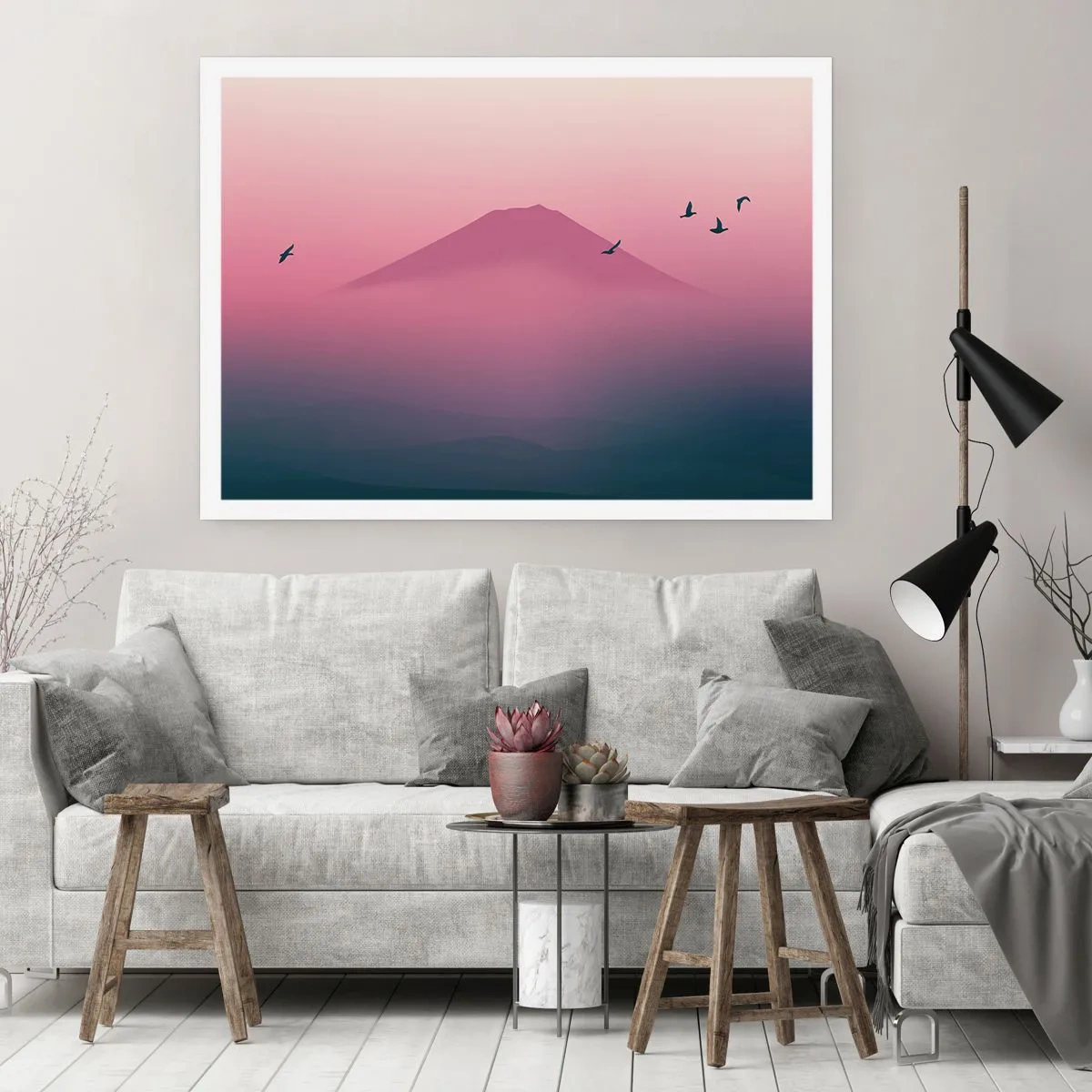 Poster - Wandelaars boven de wolken - 100x70 cm