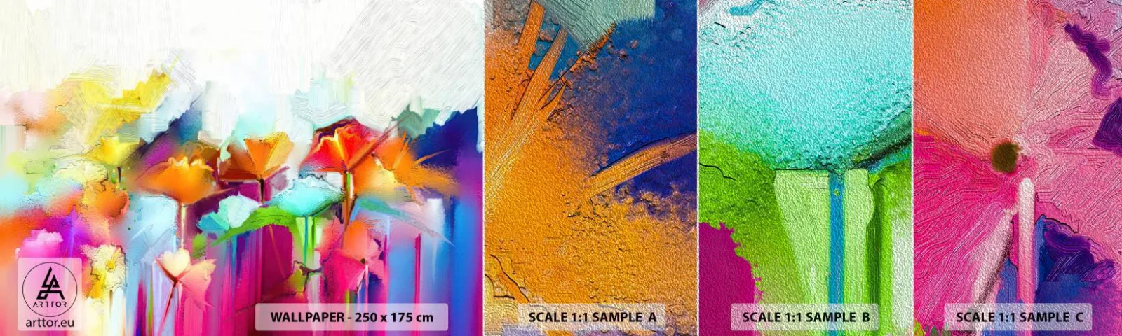 Fotobehang Monster Premium Sand - De regenboog is tot bloei gekomen - Abstractie, Bloemen, Deel - 100x30 cm