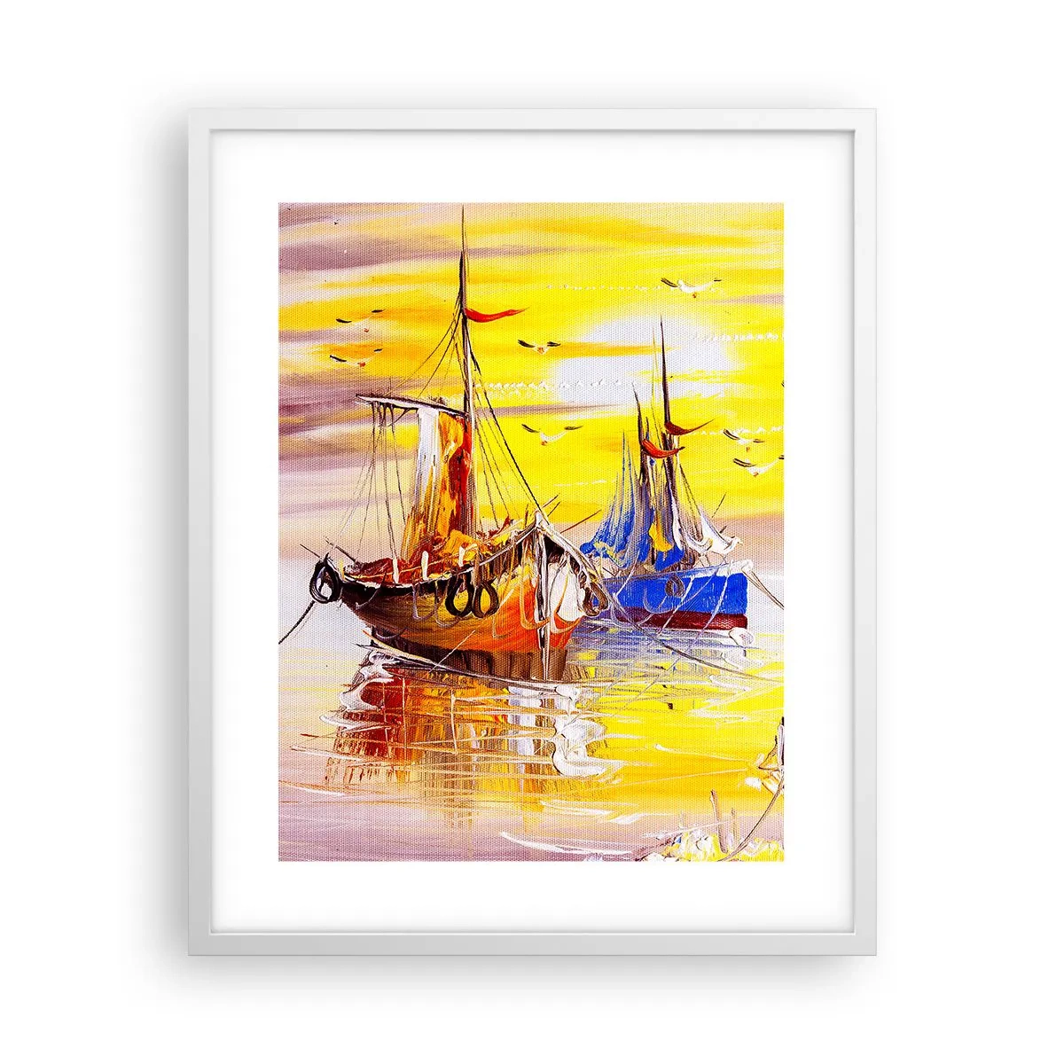 Poster in een witte lijst - Een welverdiende rust in de haven - 40x50 cm
