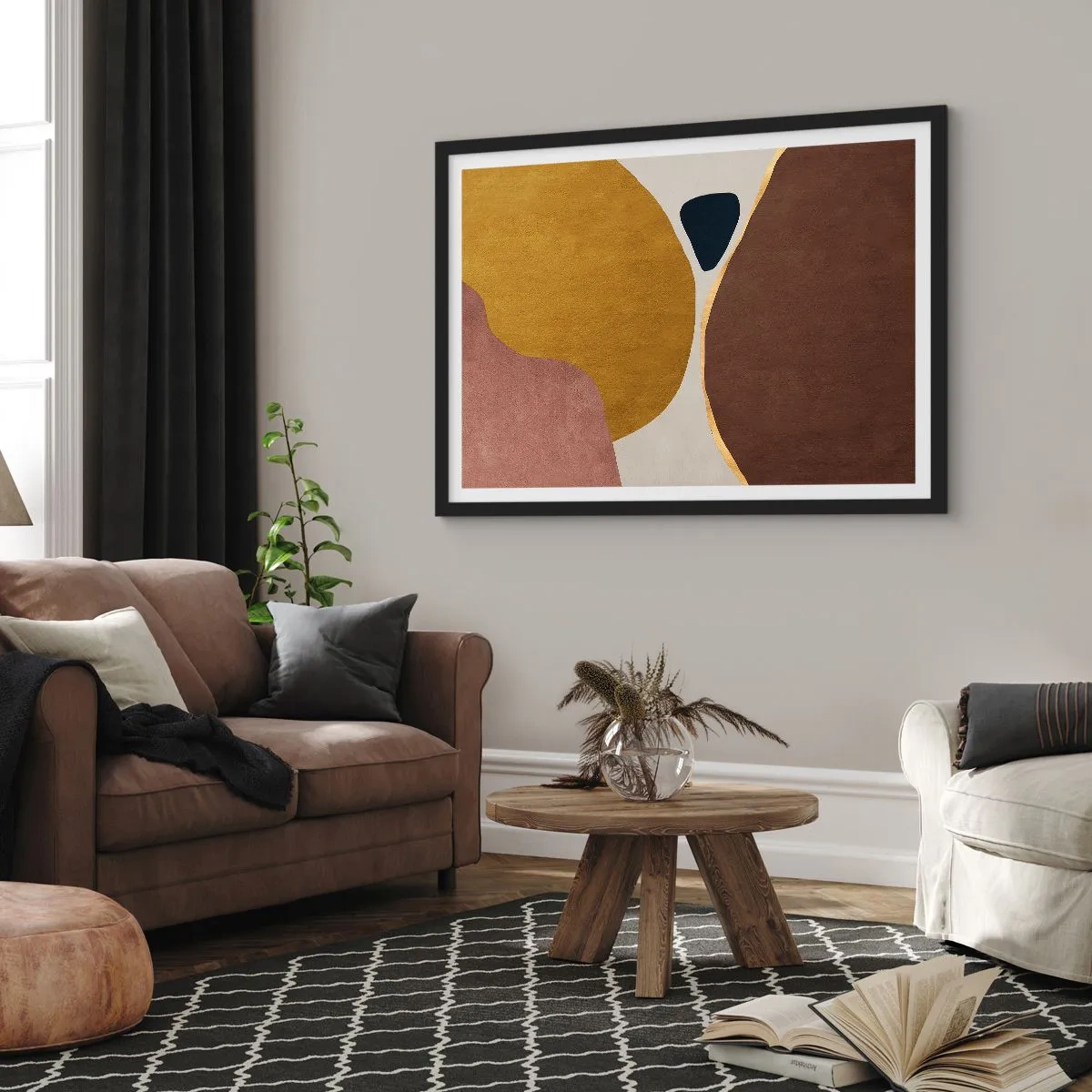 Poster in een zwarte lijst - Abstractie – een plek in de ruimte - 100x70 cm