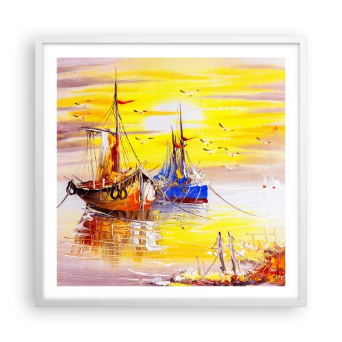Poster in een witte lijst - Een welverdiende rust in de haven - 60x60 cm