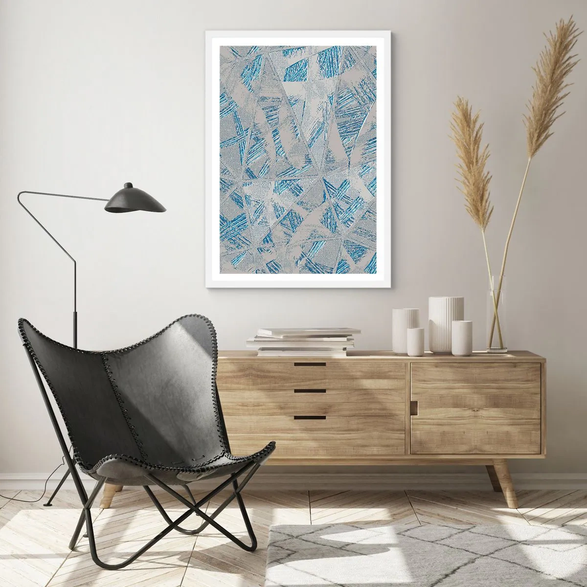 Poster in een witte lijst - In een blauwgrijs labyrint - 40x50 cm