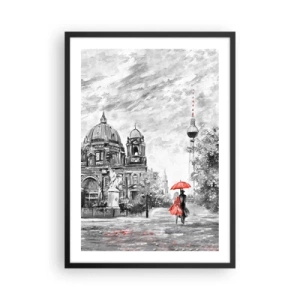 Poster in een zwarte lijst - Een figuur met een rode paraplu tegen de achtergrond van de Berlijnse architectuur - 50x70cm - Berlijn bijeenkomst - Moderne wanddecoratie voor woonkamer en slaapkamer ARTTOR