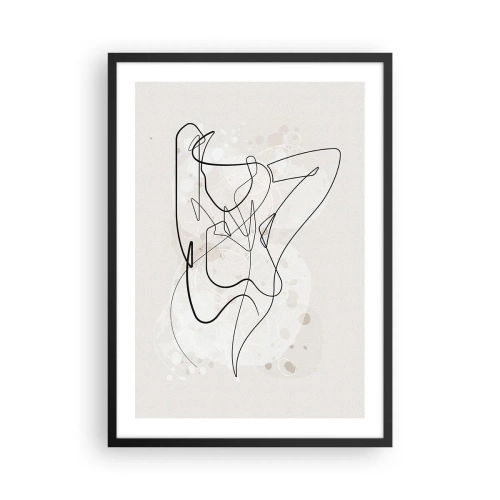 Poster in een zwarte lijst - Abstracte lijn die het silhouet van een vrouw voorstelt - 50x70cm - De kunst van het verleiden - Moderne wanddecoratie voor woonkamer en slaapkamer ARTTOR
