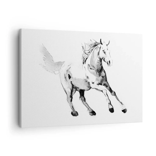 Schilderen op canvas - Schets van een galopperend paard in tinten zwart en wit - 70x50cm - Ongetemde ziel - Moderne wanddecoratie voor woonkamer en slaapkamer ARTTOR