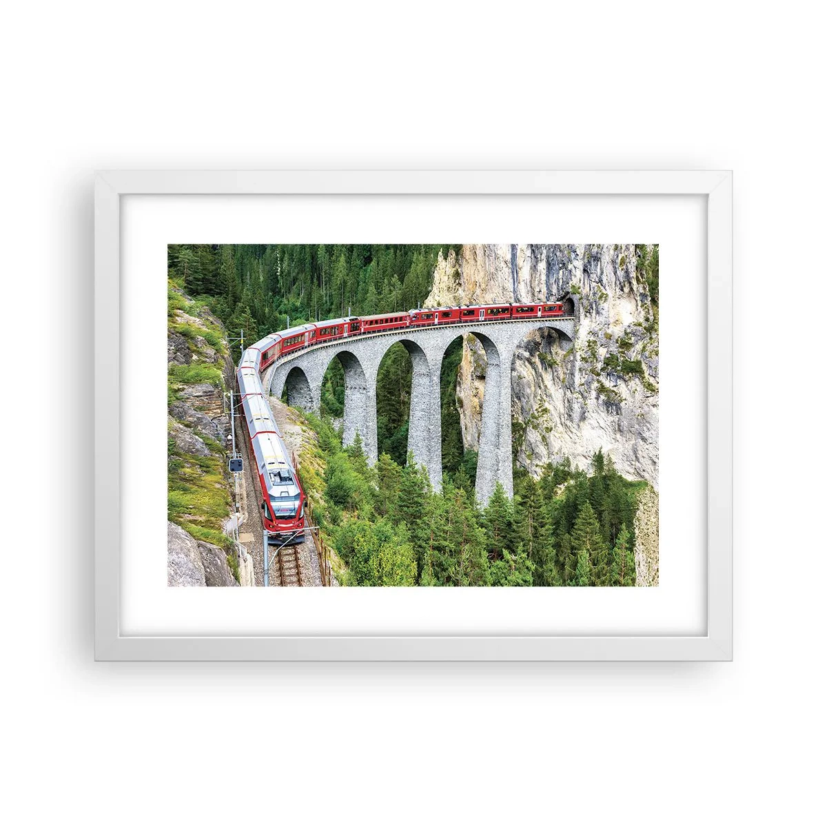 Poster in een witte lijst - Spoorlijn voor uitzicht op de bergen - 40x30 cm