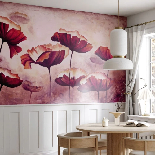 Fotobehang Premium Canvas - Rood en wit bloemblad - Abstractie, Bloemen, Deel - 150x105 cm