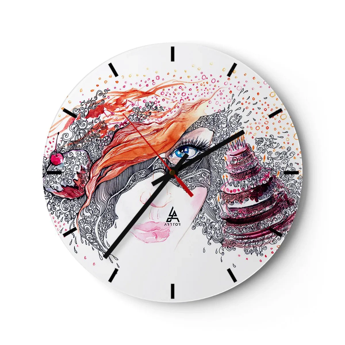 Wandklok - Klok - Artistiek gezicht met rijke details en kleuren - 30x30cm - Elke dag is er een feestdag met haar - Moderne wanddecoratie voor woonkamer, keuken en slaapkamer ARTTOR