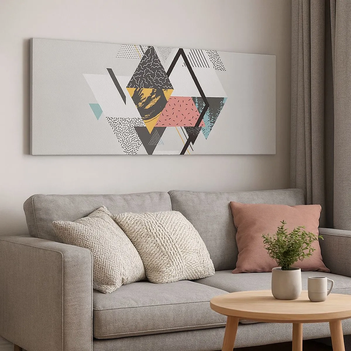 Schilderen op canvas - Variatie op driehoek en ruit - 100x40 cm