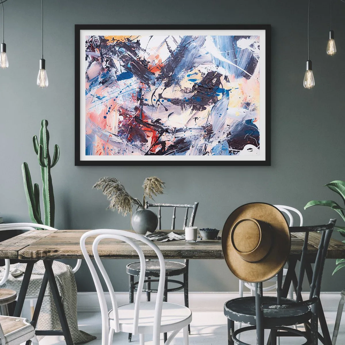 Poster in een zwarte lijst - Gekke dans van abstractie - 100x70 cm