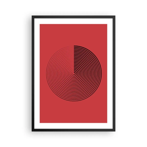Poster in een zwarte lijst - Geometrische spiraal op een rode achtergrond in minimalistische stijl - 50x70cm - Circulaire beweging - Moderne wanddecoratie voor woonkamer en slaapkamer ARTTOR